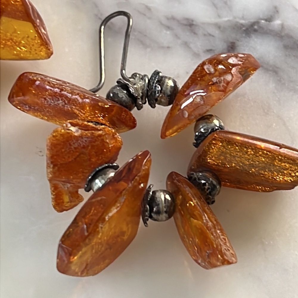 Silver And Amber Large Bold Statement Earrings - image 8